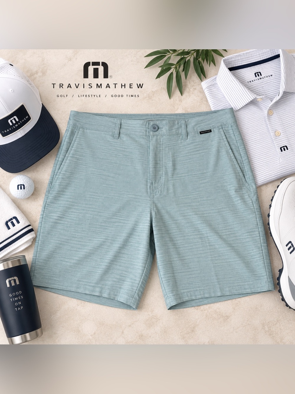 TravisMathew Hammock Day Golf Shorts Mens 38 Heather Arona Stretch NWT